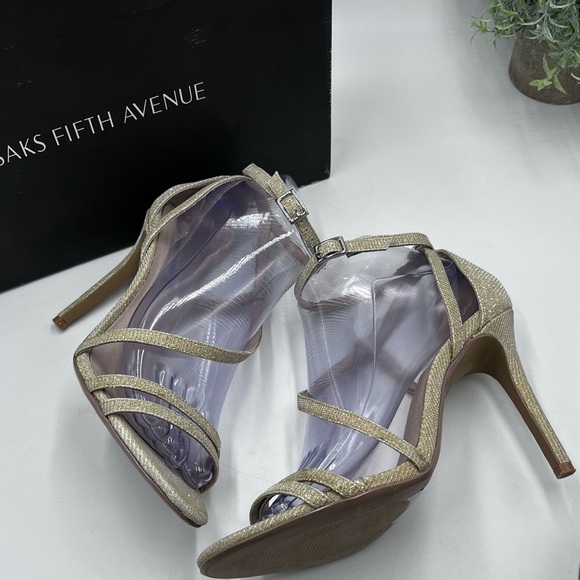 Saks Fifth Avenue Gold and Ankle Strap Stiletto Heels Size 8.5 M - Picture 6 of 16